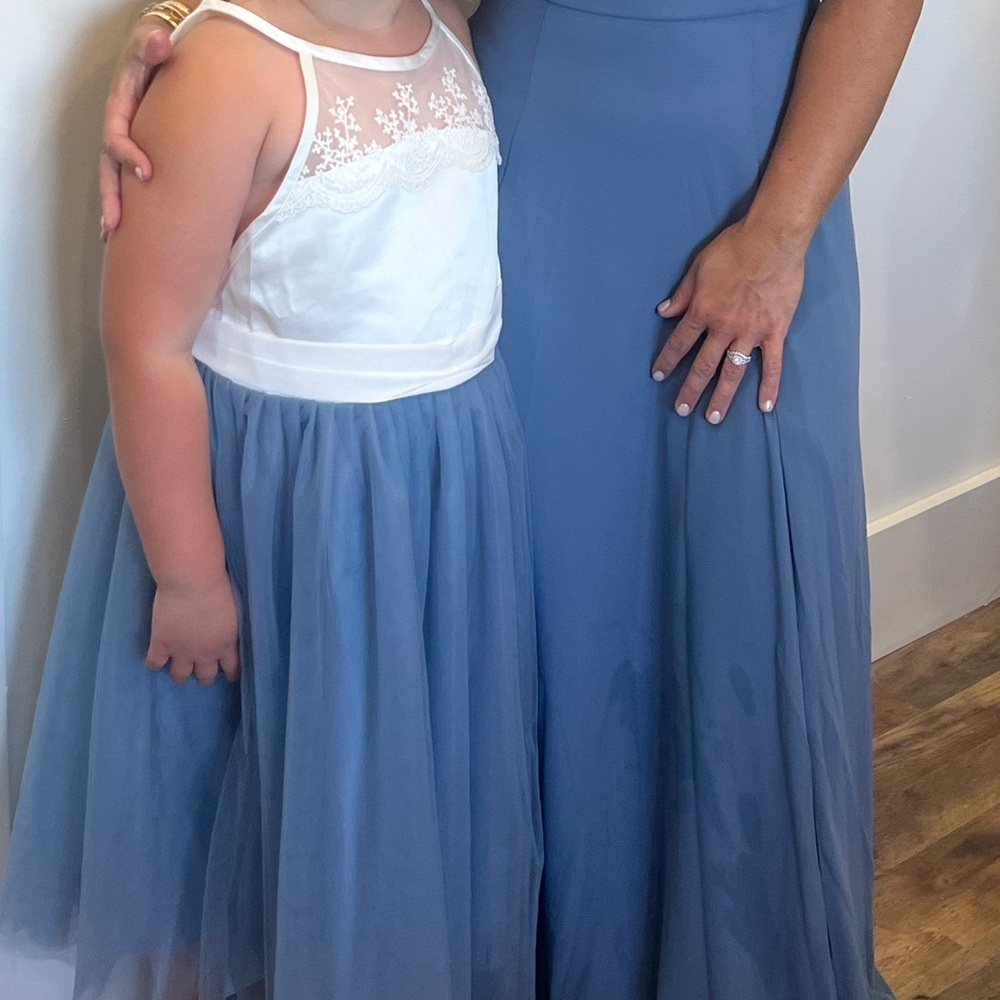 Amazon White and slate blue & white Formal Kids Dress- flower girl dress